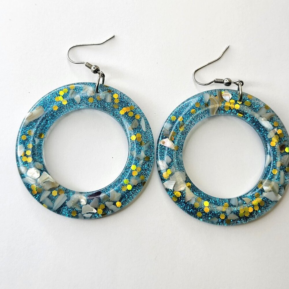Round Blue Glitter Earrings Light Earrings